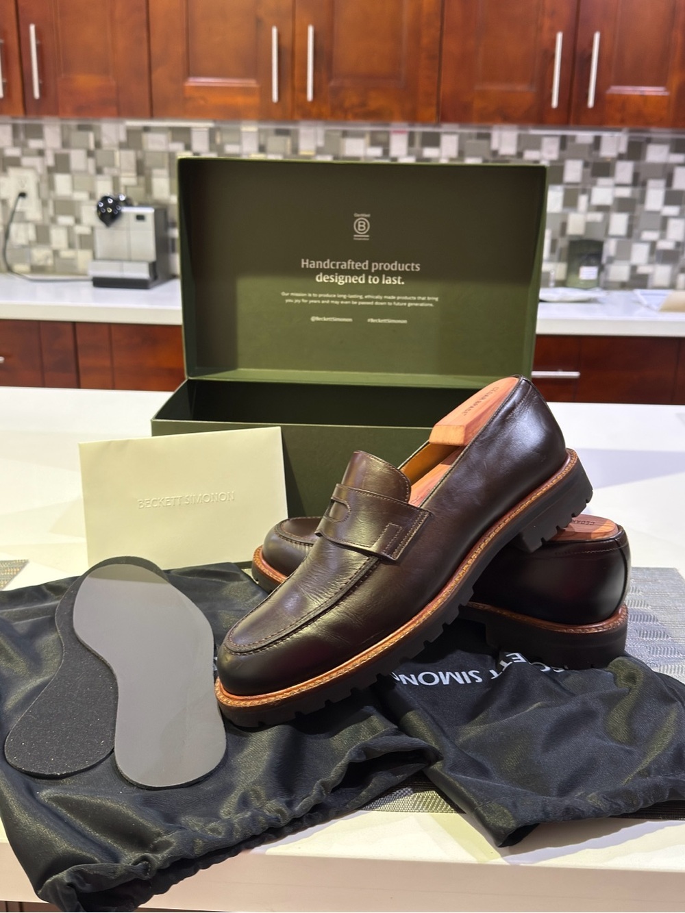 Beckett Simonon Dark Brown Leather Penny Loafers with Lug Sole